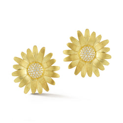 Large Gold Daisy Earrings with Diamonds