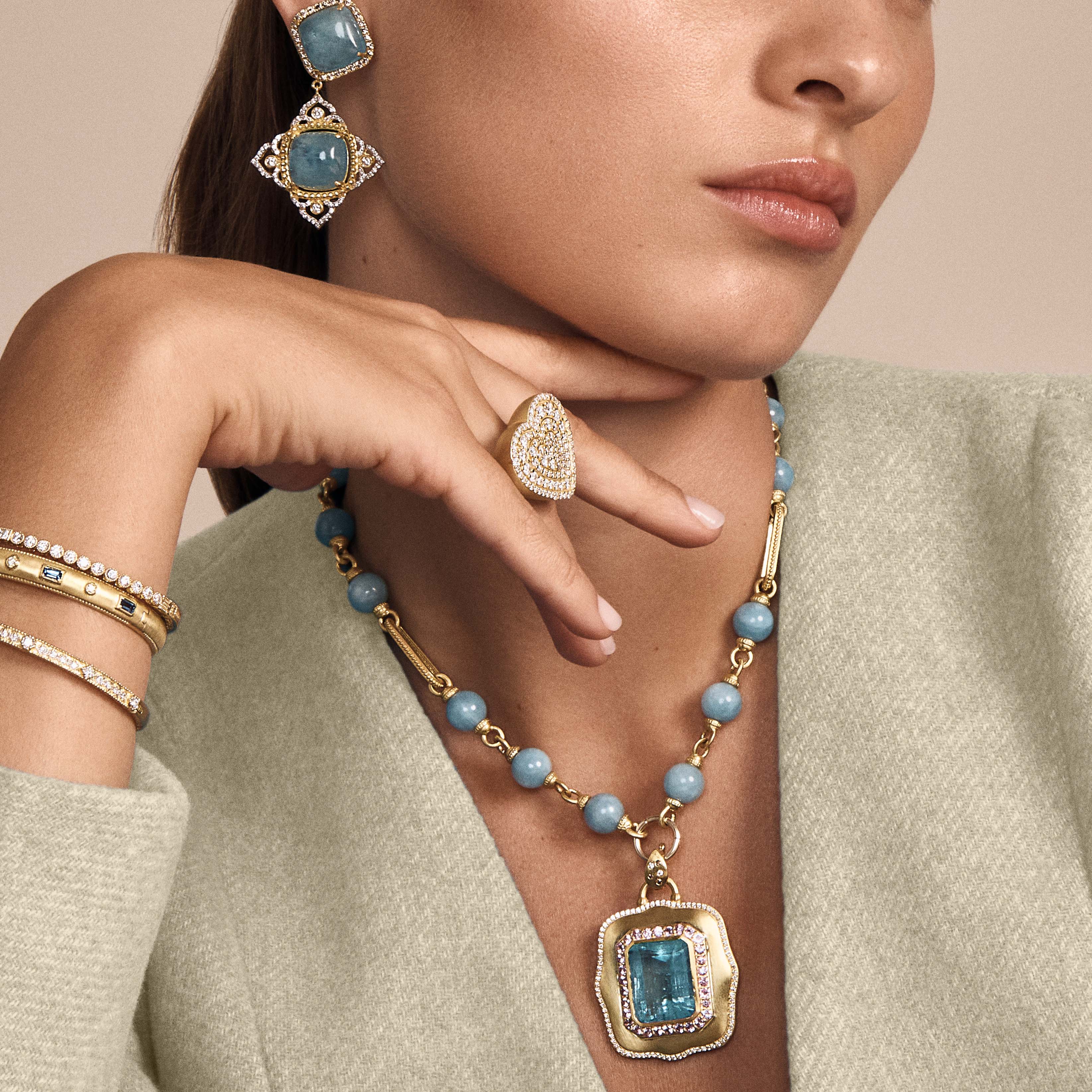 Large Rectangular Link & Aqua Necklace