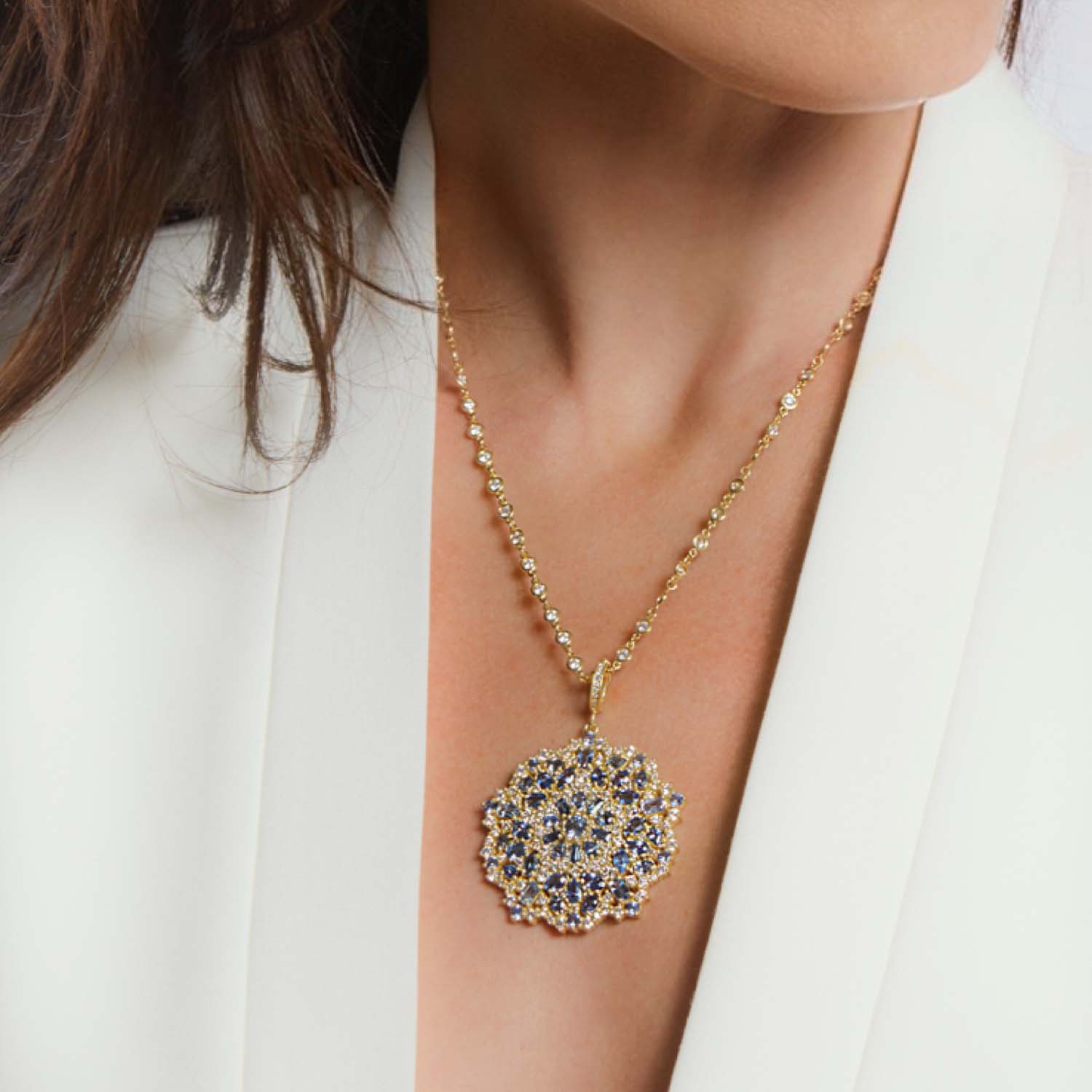Large Arabian Night Pendant with Ceylon Sapphires & Diamonds