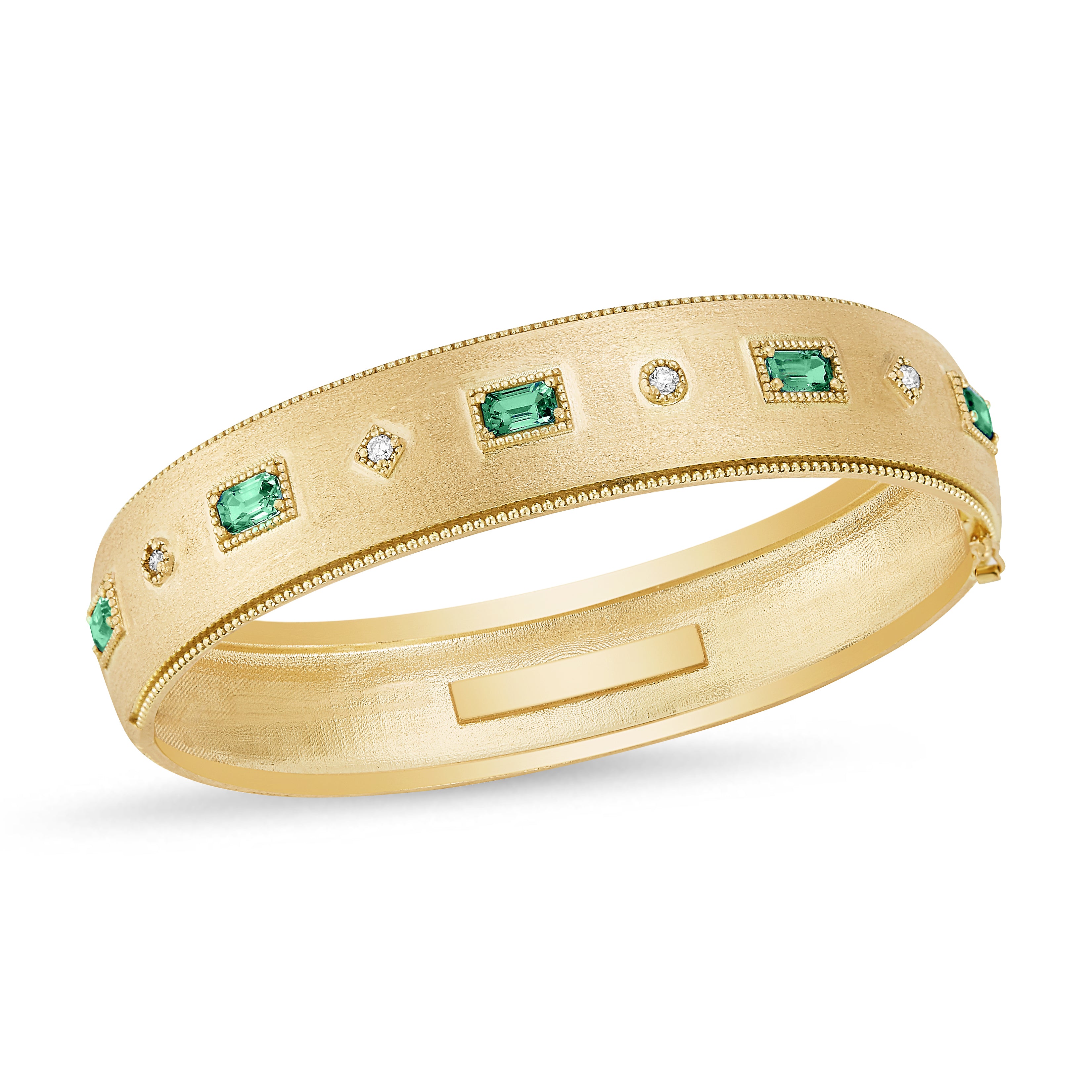 Emerald & Diamond Bezel Wide Bangle