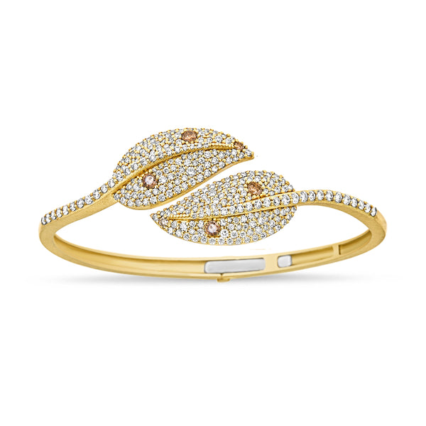 Tree of Life Leaf Bypass Bangle with Champagne & White Diamonds
