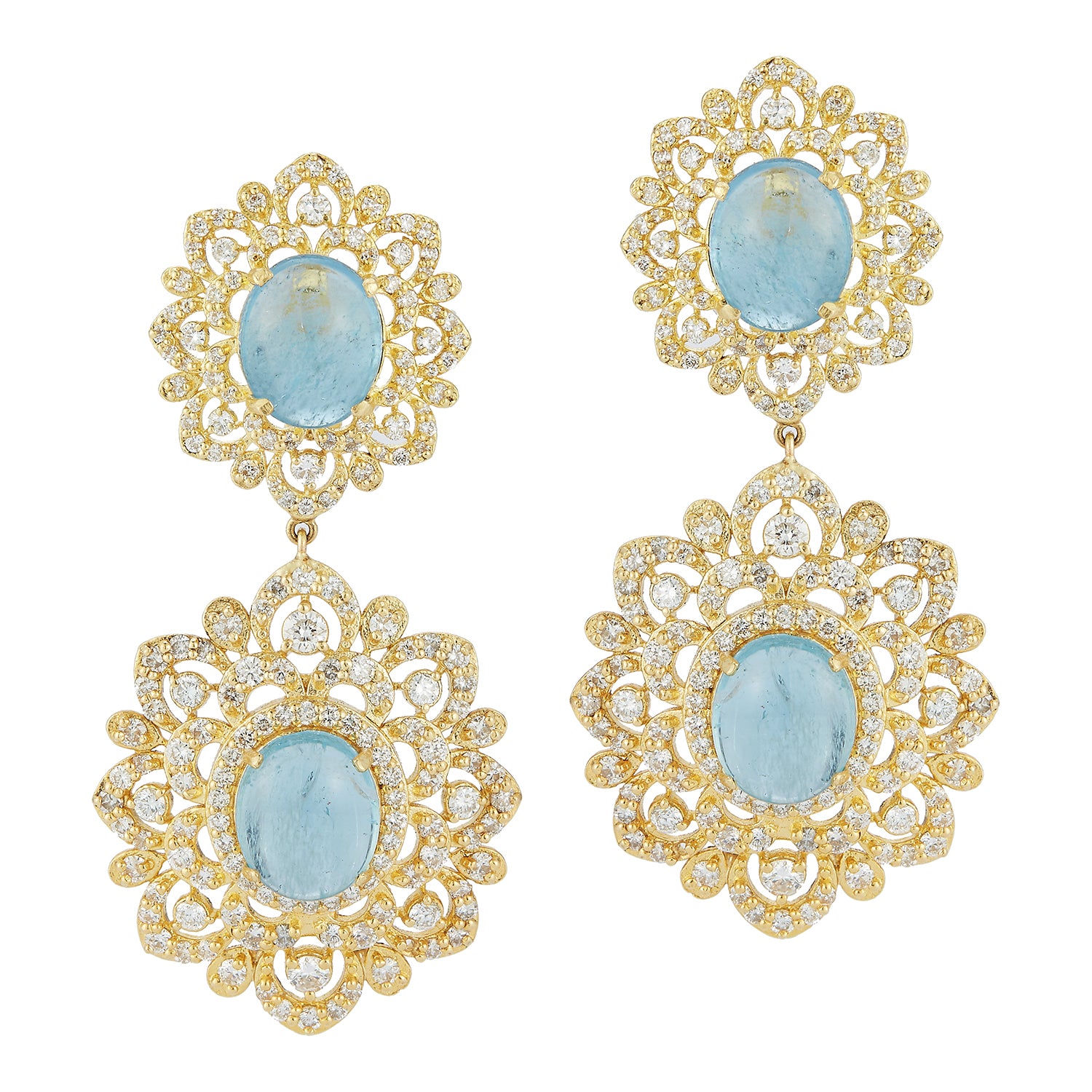 Double Oval Lattice Earrings with Aquas & Diamonds