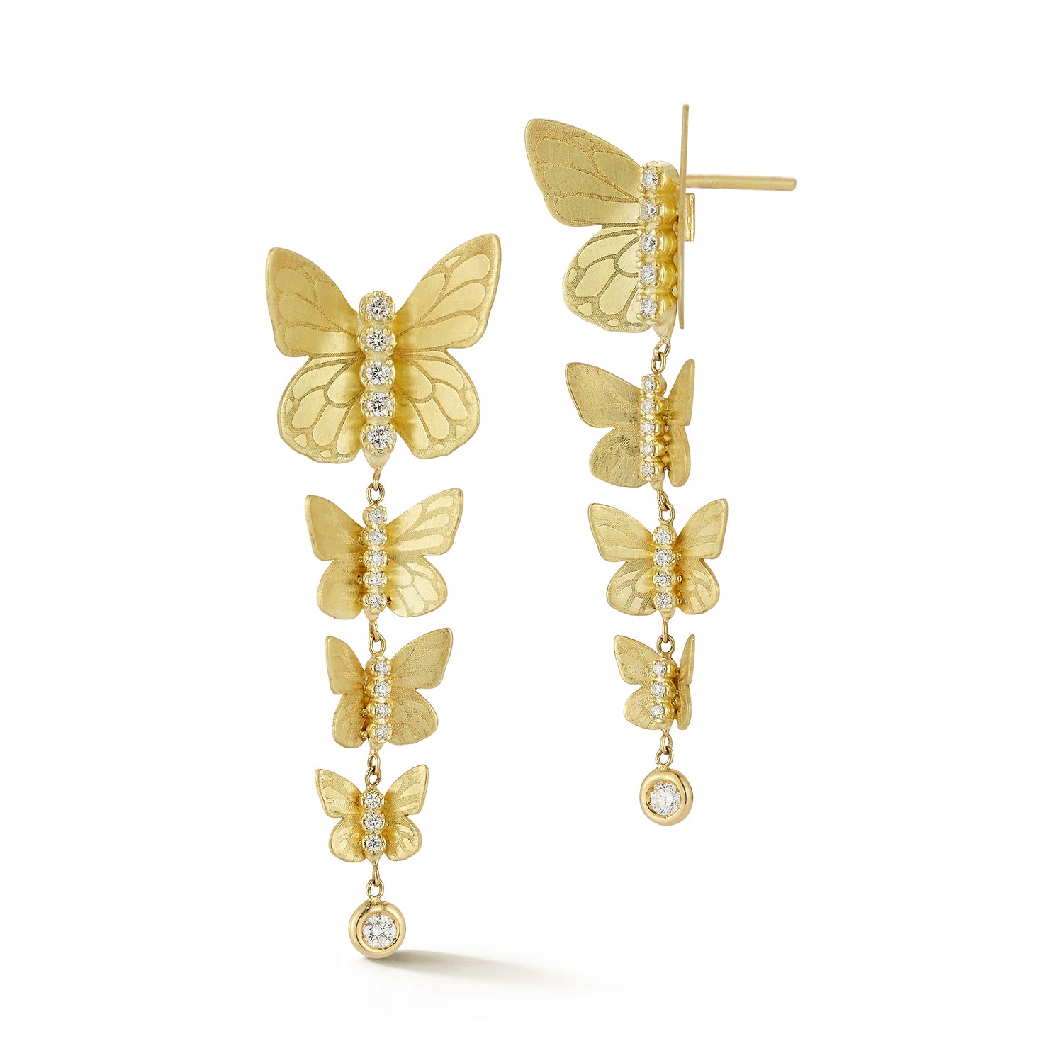 Gold Cascading Butterflies Diamond Earrings