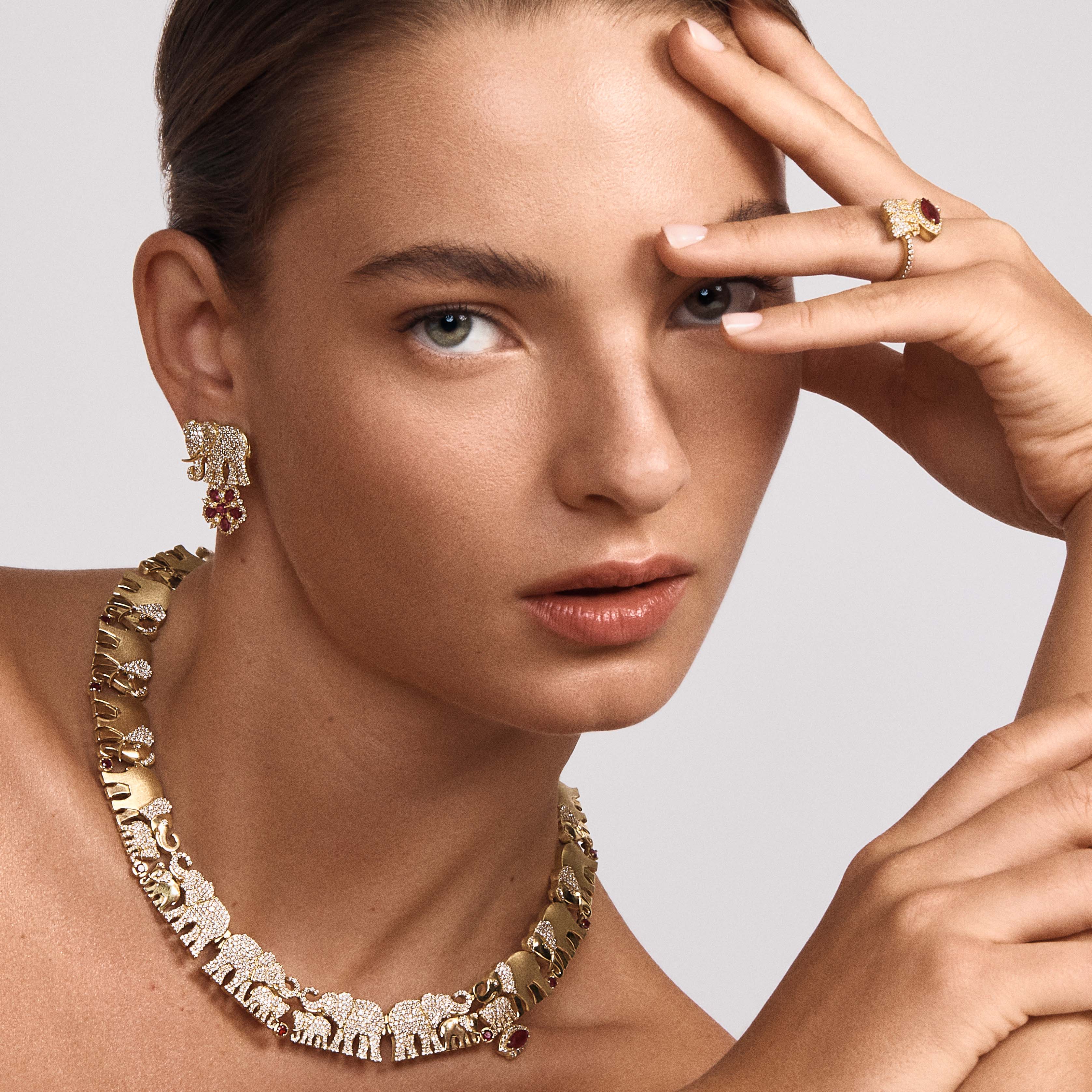 Elephant Diamond & Ruby Bypass Ring