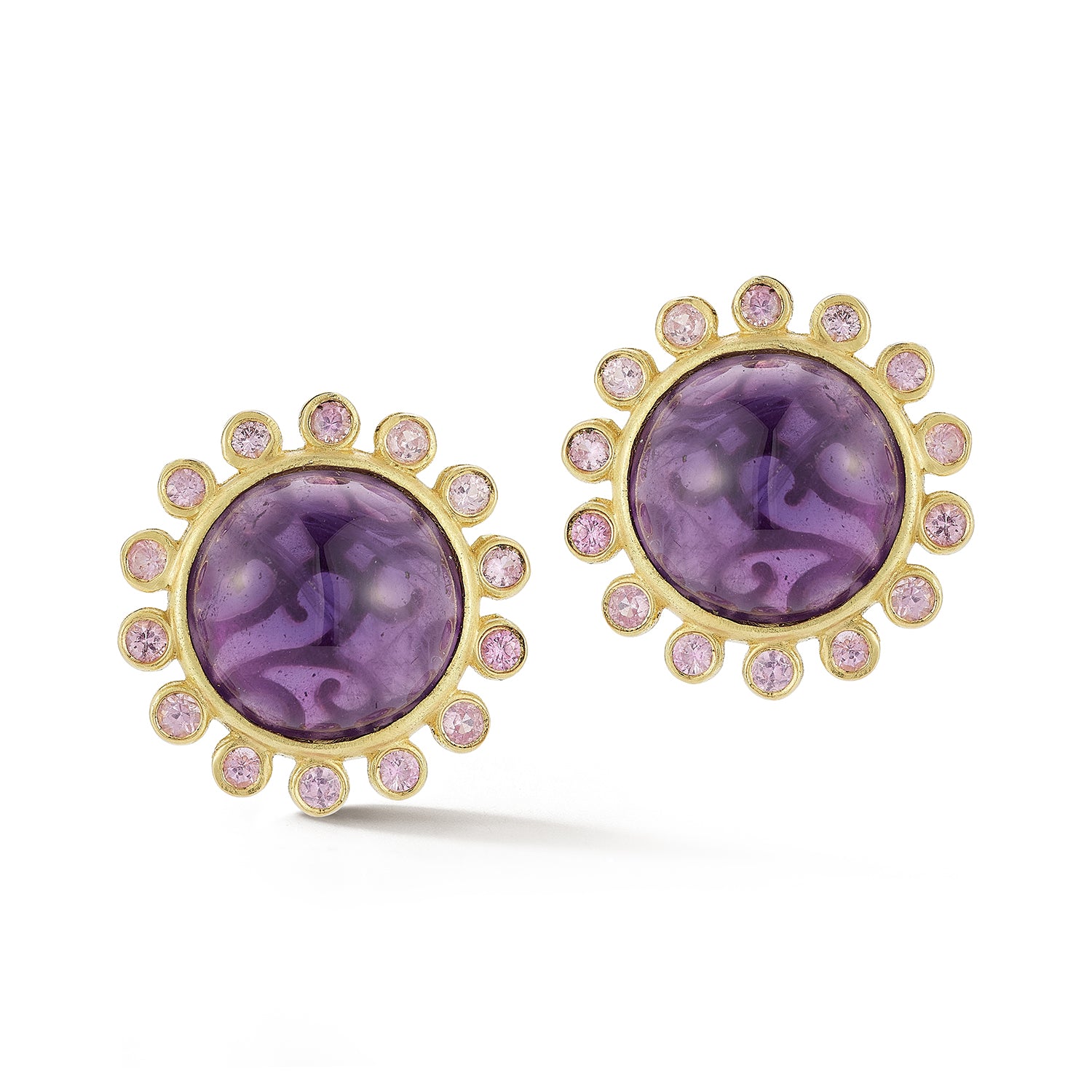 Amethyst Sunburst Sapphire Button Earrings