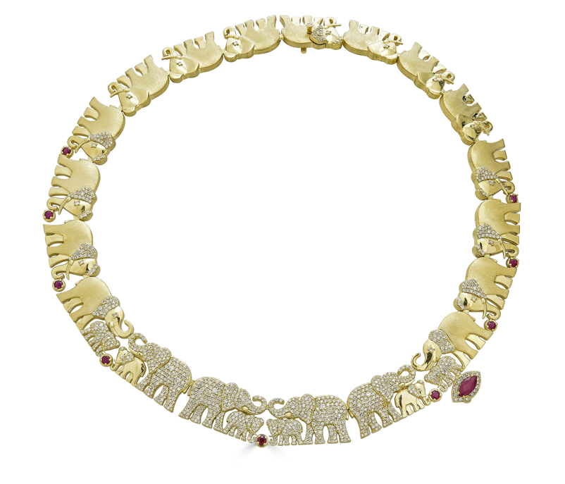 Elephant Family & Diamond Collar Necklace