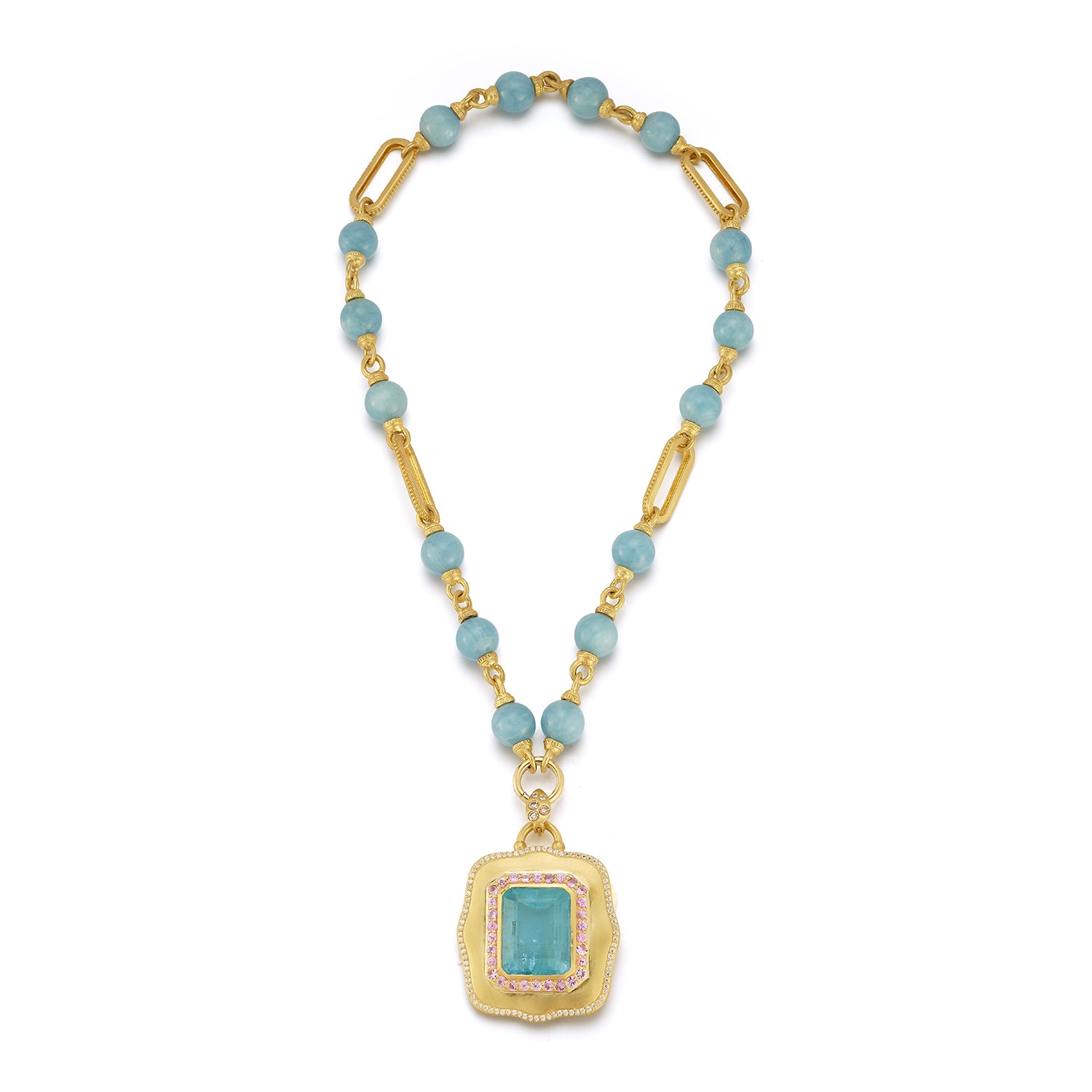 Large Rectangular Link & Aqua Necklace