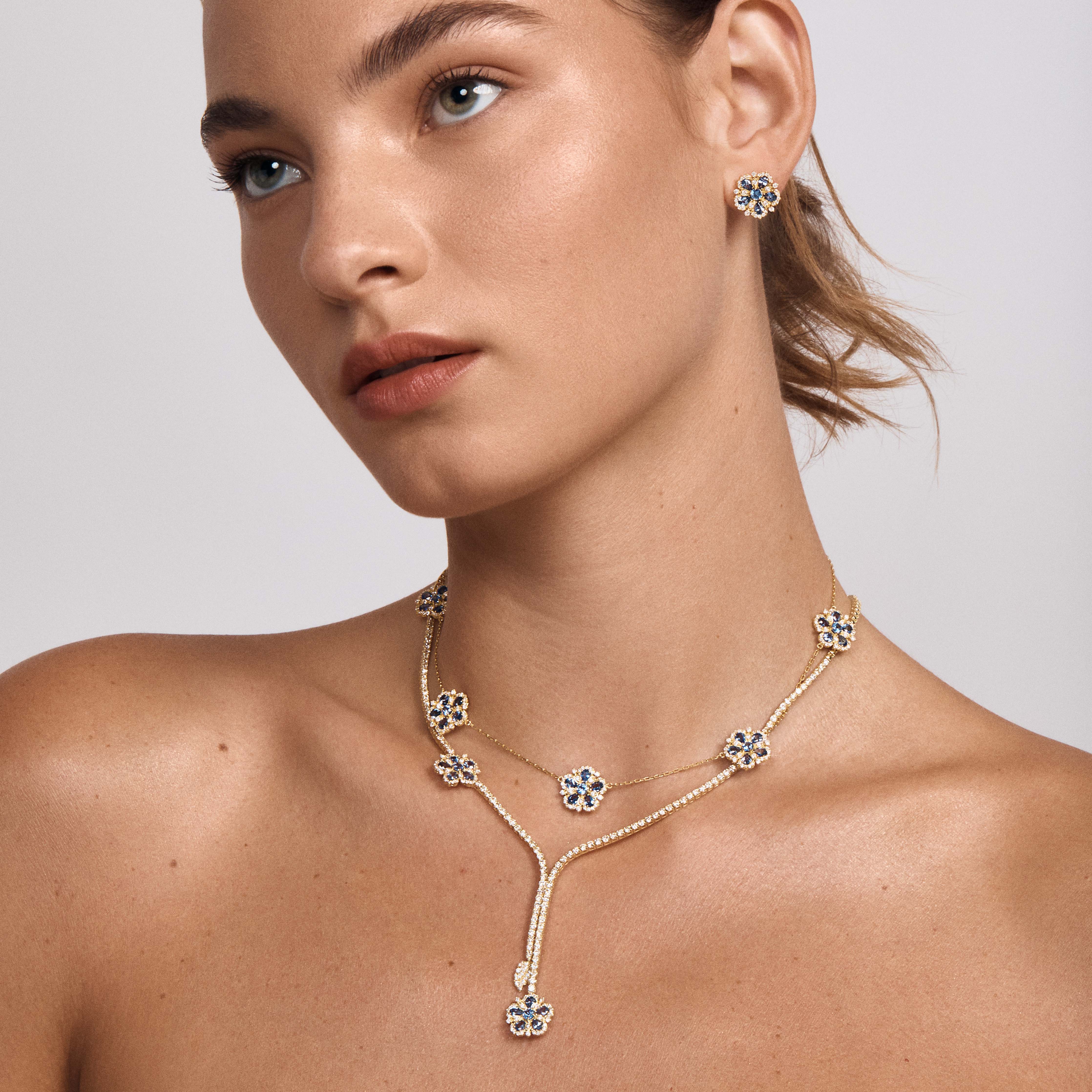 Small Jasmine Bloom Lariat with Ceylon Sapphires & Diamond