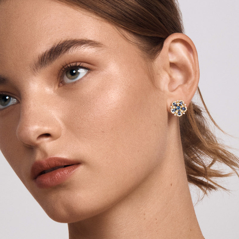 Small Jasmine Bloom Earrings with Emeralds & Diamonds