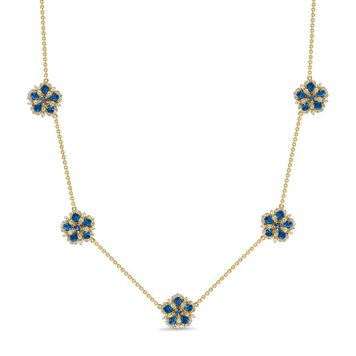 Small Jasmine Bloom Station Necklace with Ceylon Sapphires & Diamonds