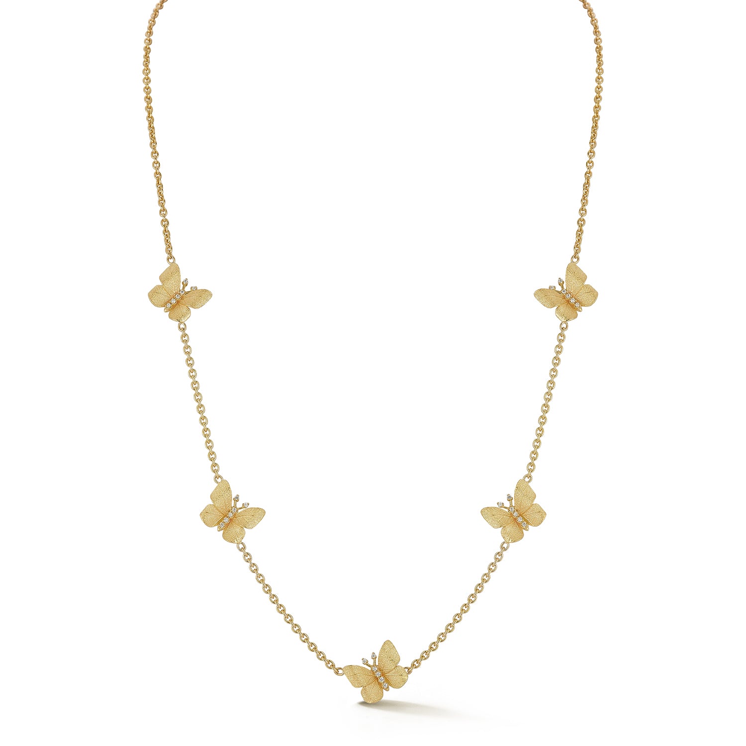 Small Textured Gold Leaf Butterfly Station Necklace