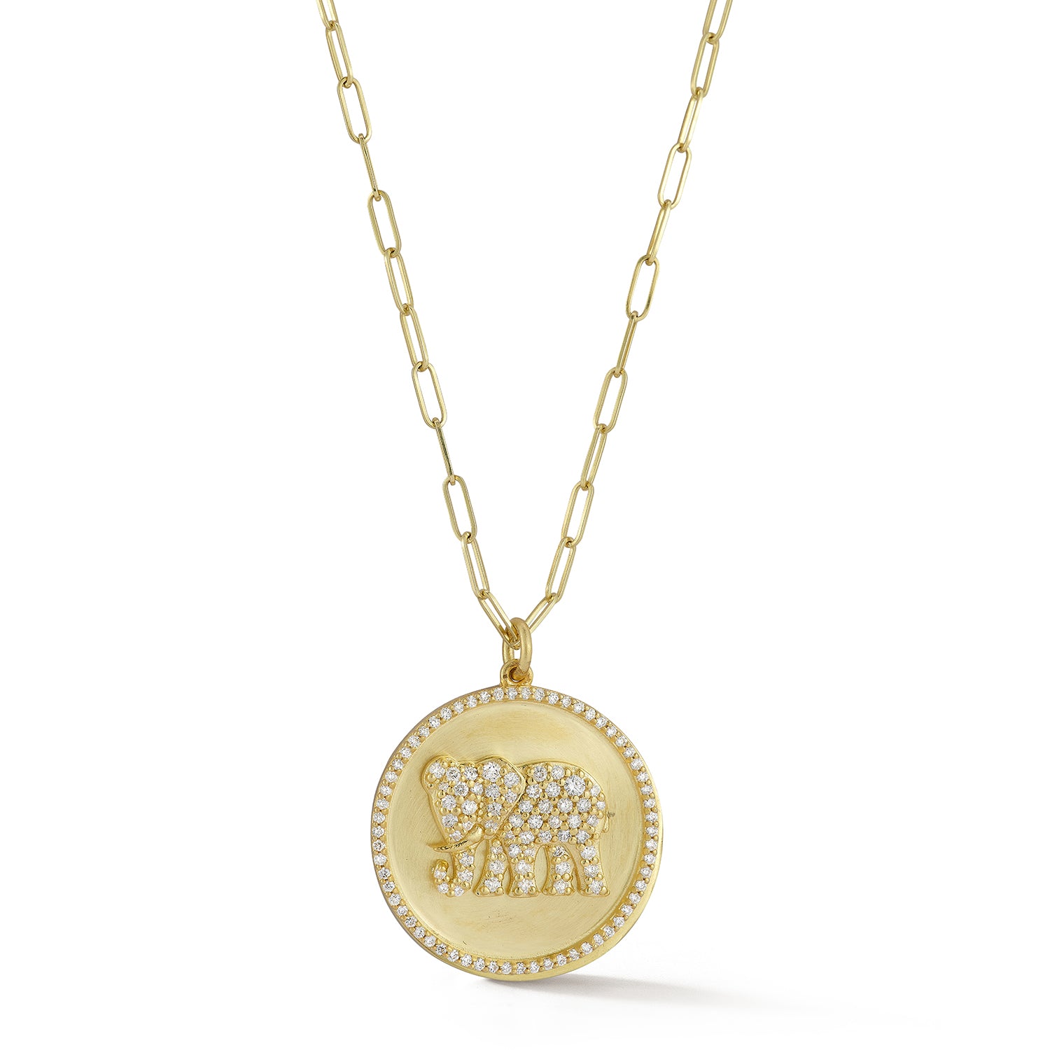 Medium Elephant Diamond Disc Necklace