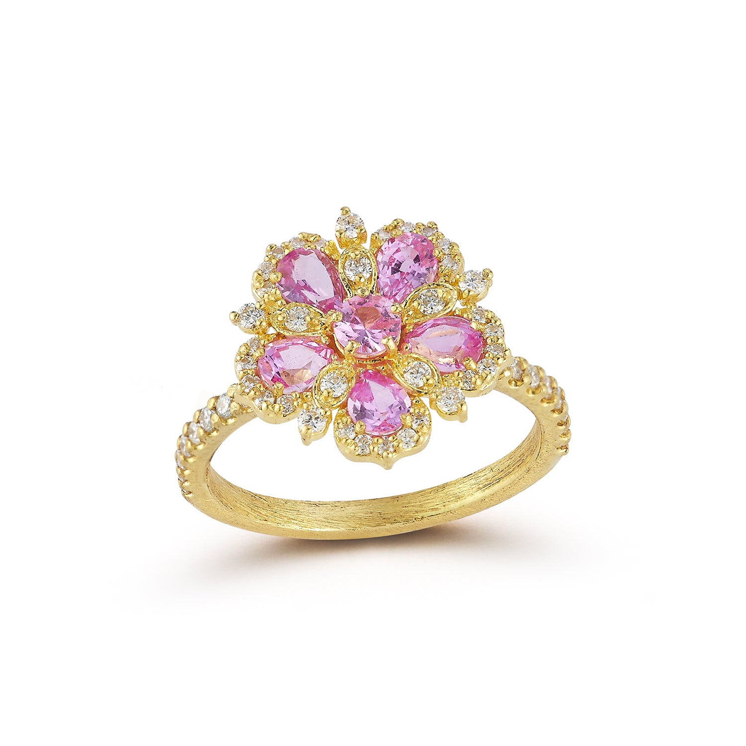 Small Jasmine Bloom Ring with Pink Sapphires & Diamonds