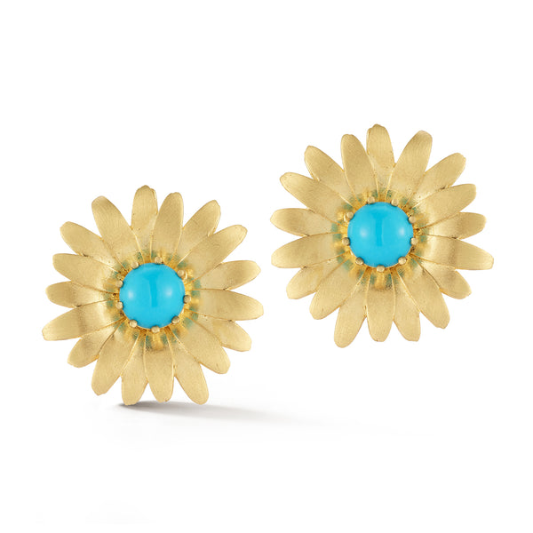 Large Gold Daisy Earrings with Turquoise