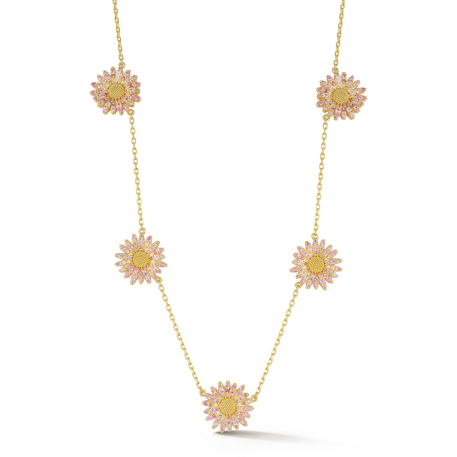 Small Daisy Station Necklace with Pink Sapphires