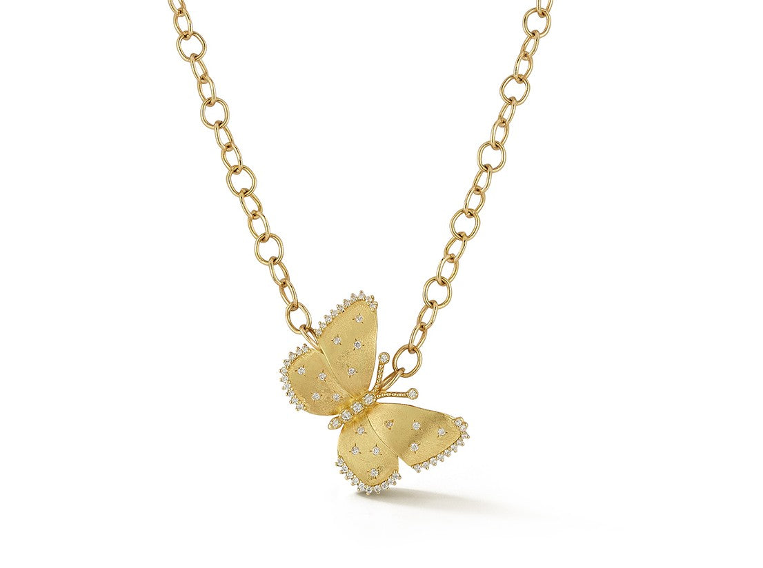 Medium Scattered Diamond Butterfly Necklace