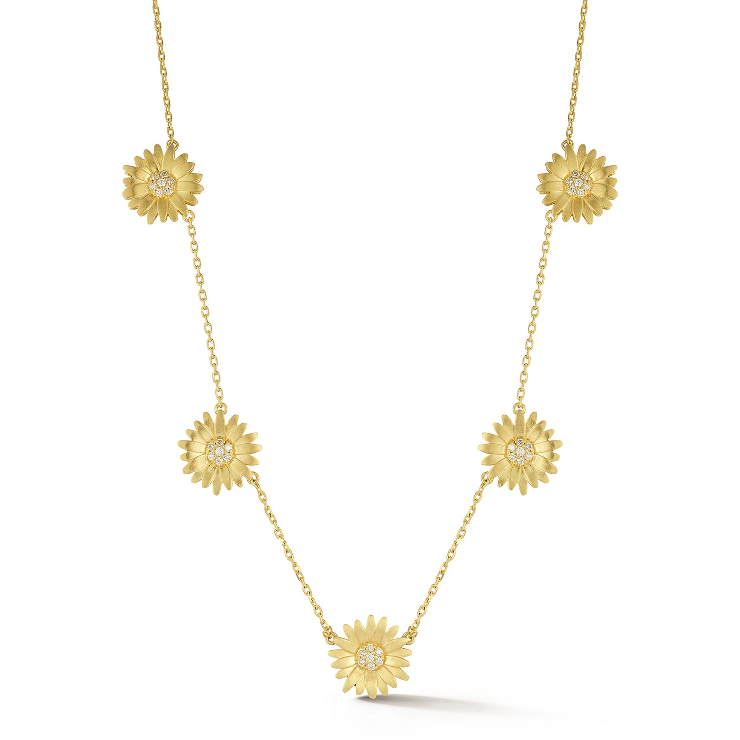 Small Gold Daisy Station Necklace with Diamonds