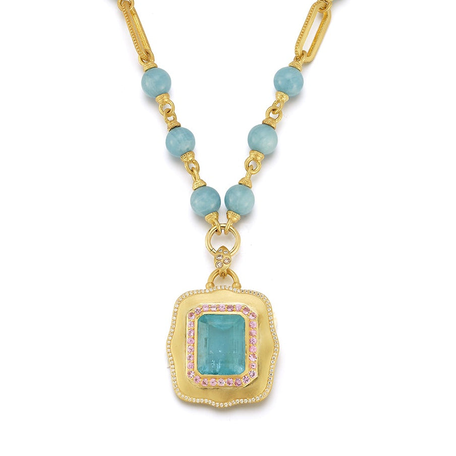 Aqua Scroll Enhancer with Pink Sapphires & Diamonds