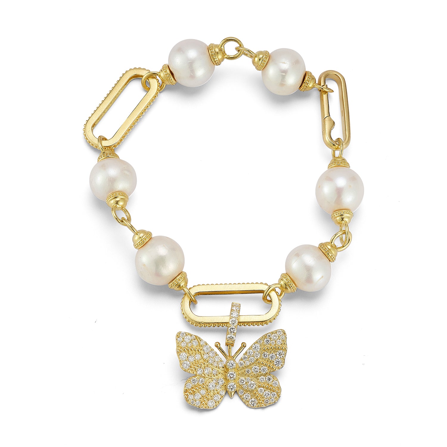 Large Rectangular Link & Pearl Bracelet