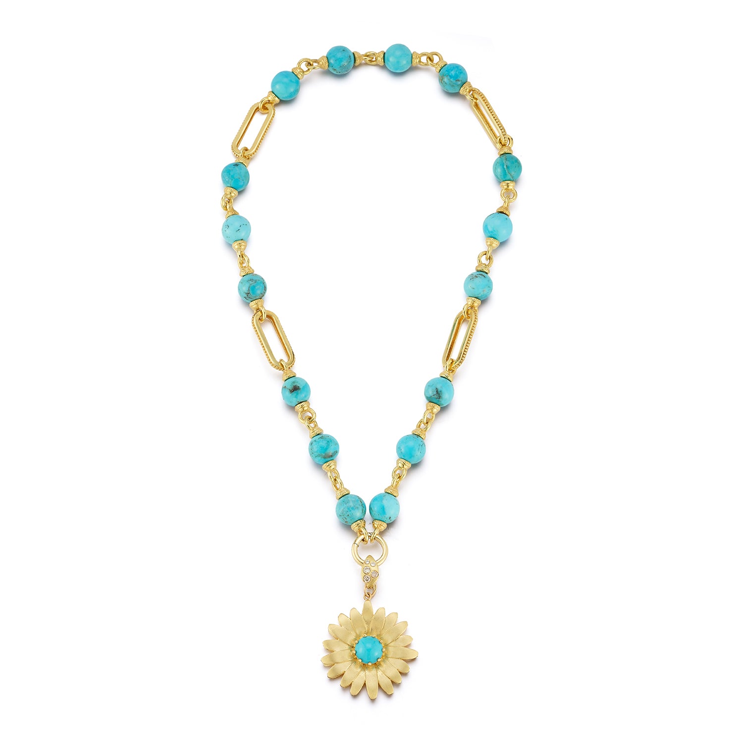 Necklace 16 in. Cracked popular Turquoise. golden brogue heichi, gold plated magnetic clap