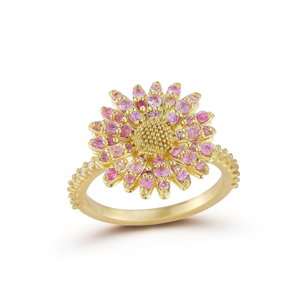 Small Daisy Ring with Pink Sapphires