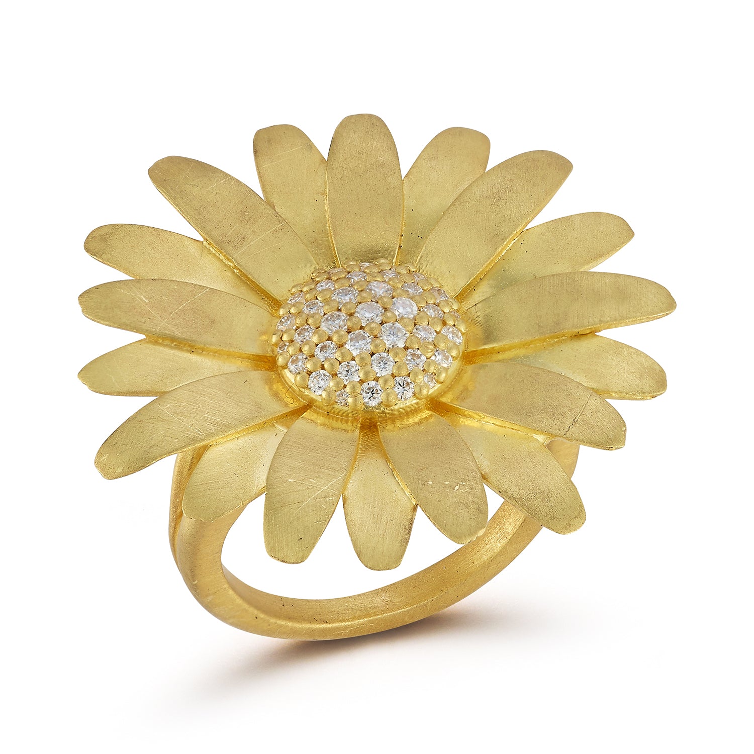 Large Gold Daisy Ring with Diamonds