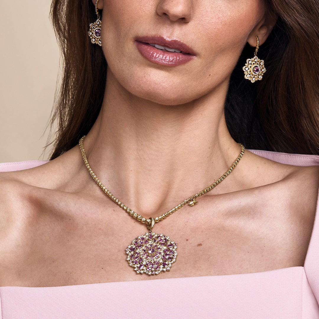 Large Arabian Night Pendant with Pink Sapphires & Diamonds