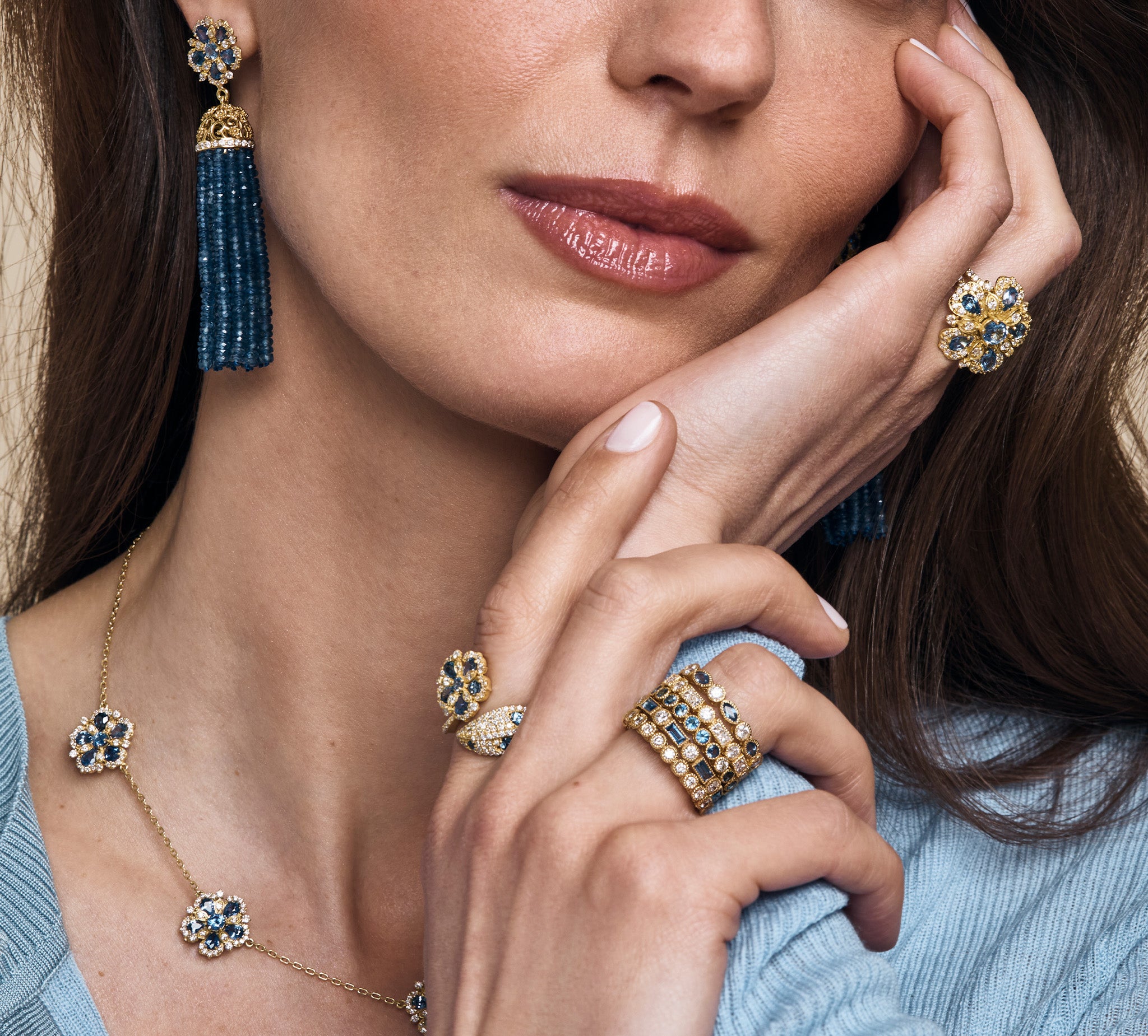 Small Jasmine Bloom Station Necklace with Ceylon Sapphires & Diamonds