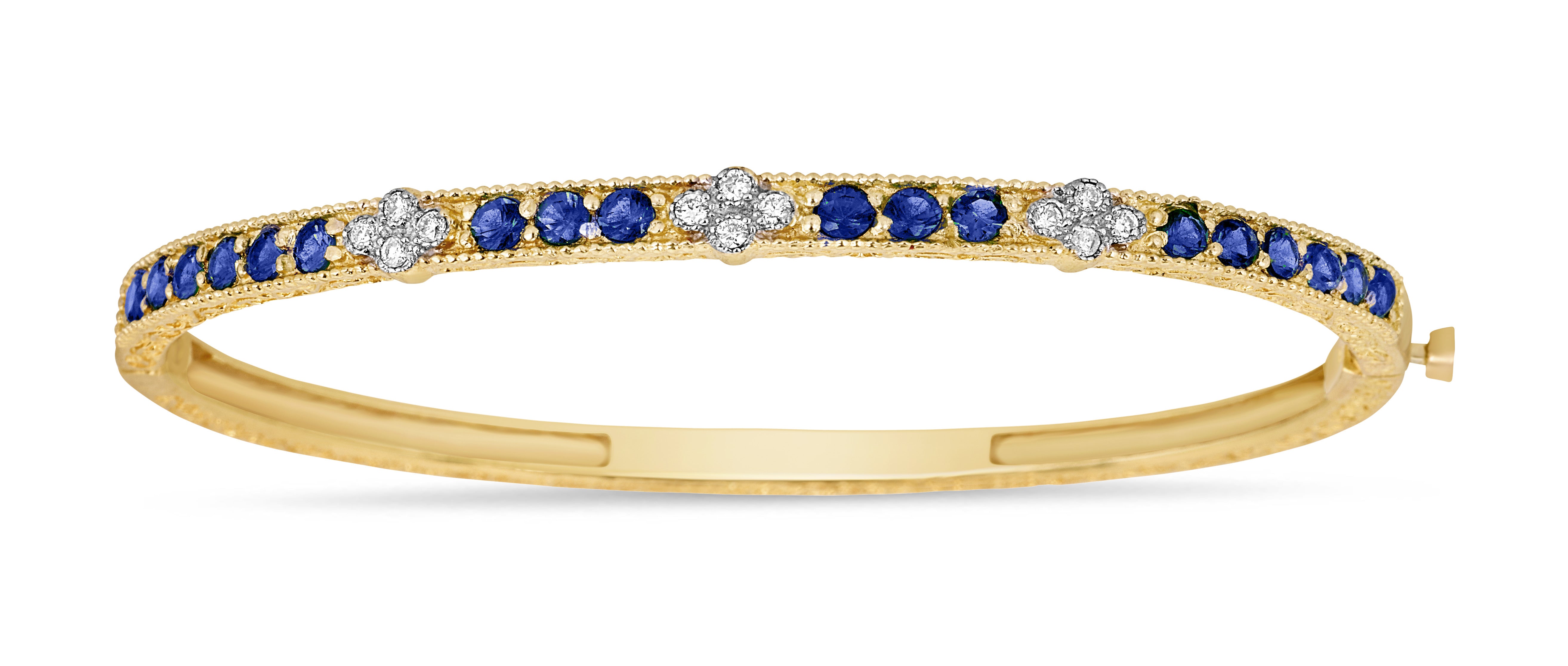 3 Cluster Blue Sapphire & White Diamond Bangle