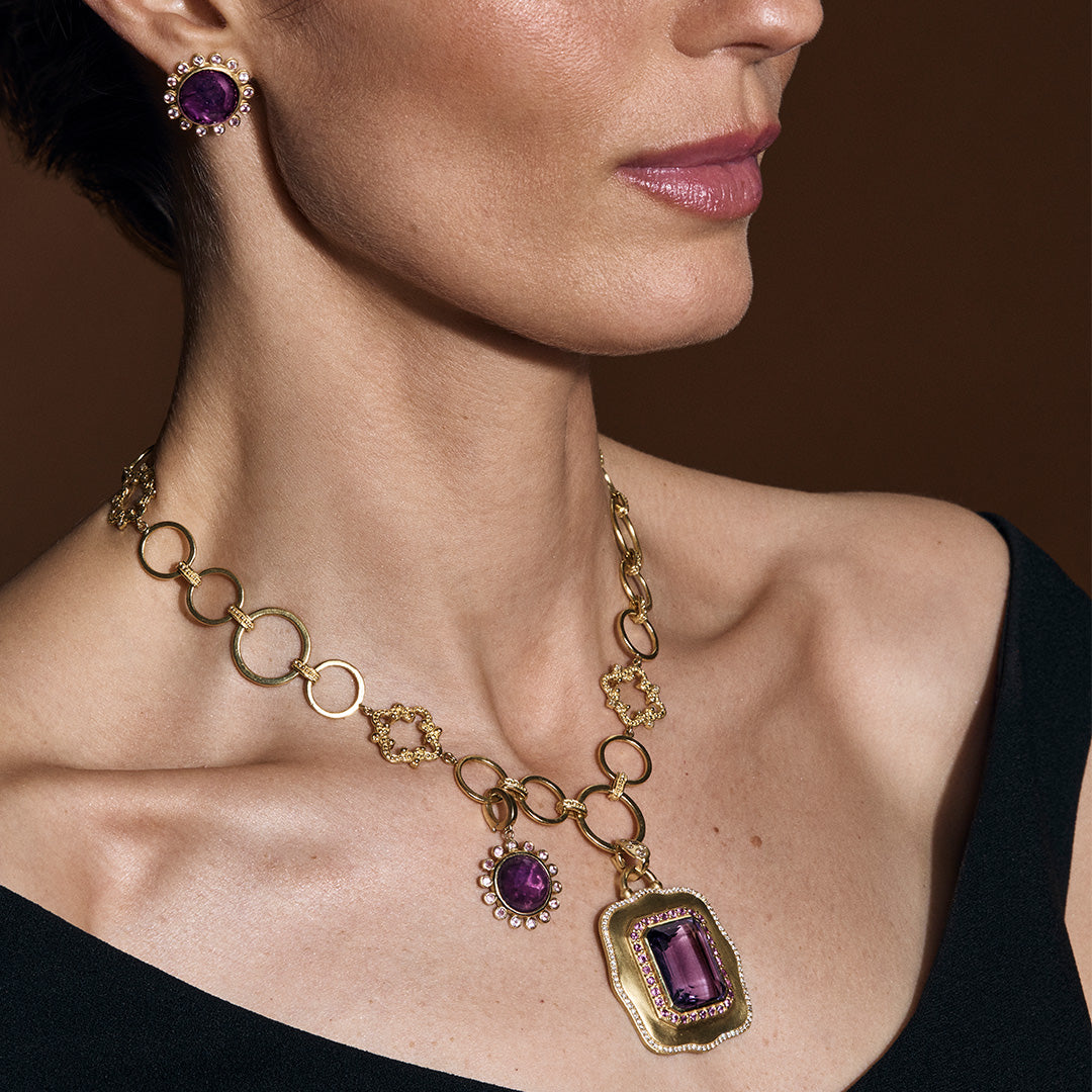 Amethyst Scroll Enhancer with Pink Sapphires & Diamonds