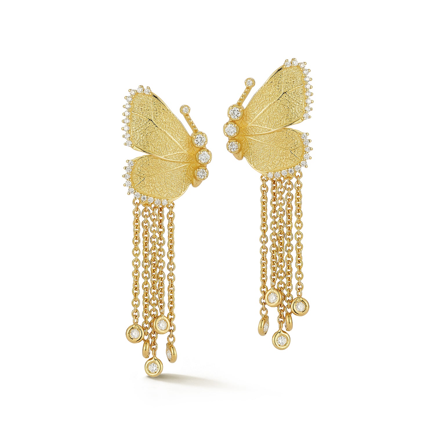 Medium Textured Gold Leaf Butterfly Wing Diamond Earrings