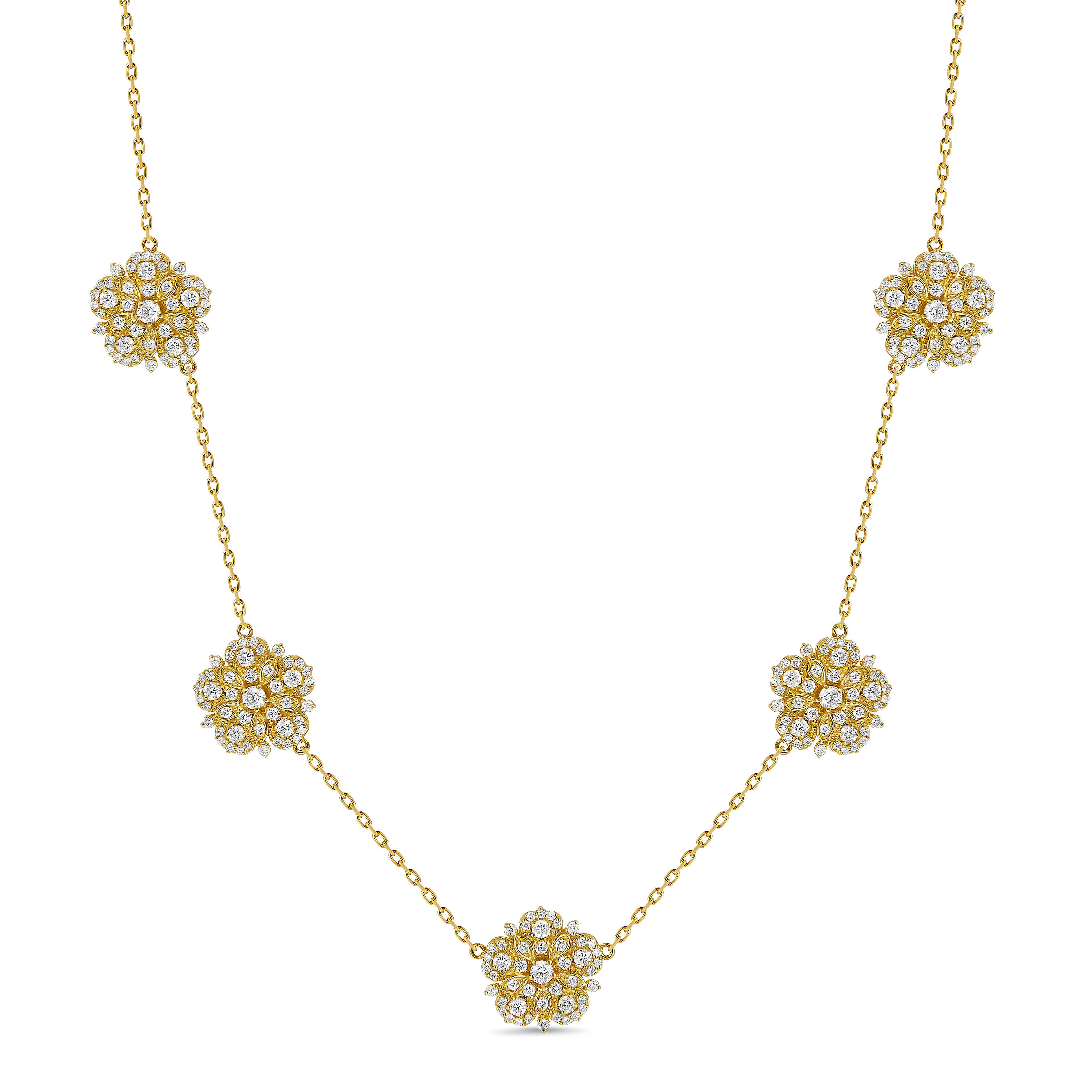 Small Jasmine Bloom 5 Station Necklace with Diamonds