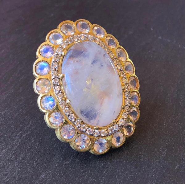 Moonstone & Diamond Marie Antoinette Cocktail Ring
