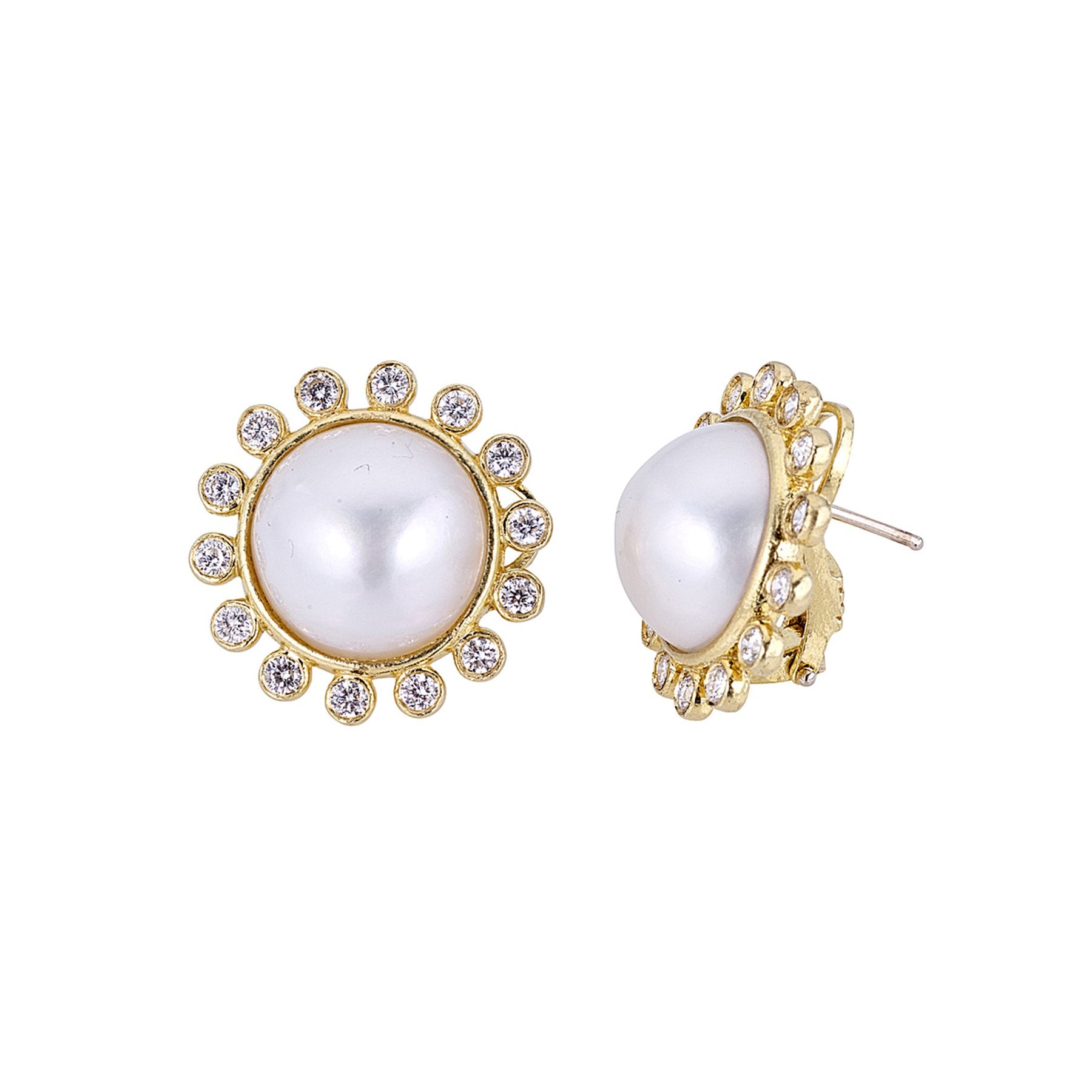 Tanya Farah Fine Jewelry | Pearl Sunburst Diamond Button Earrings