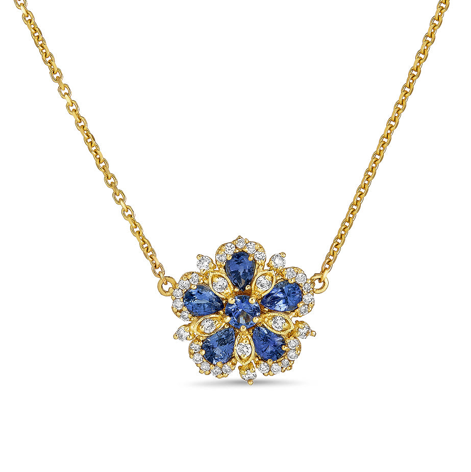 Small Jasmine Bloom Necklace with Ceylon Sapphires & Diamonds