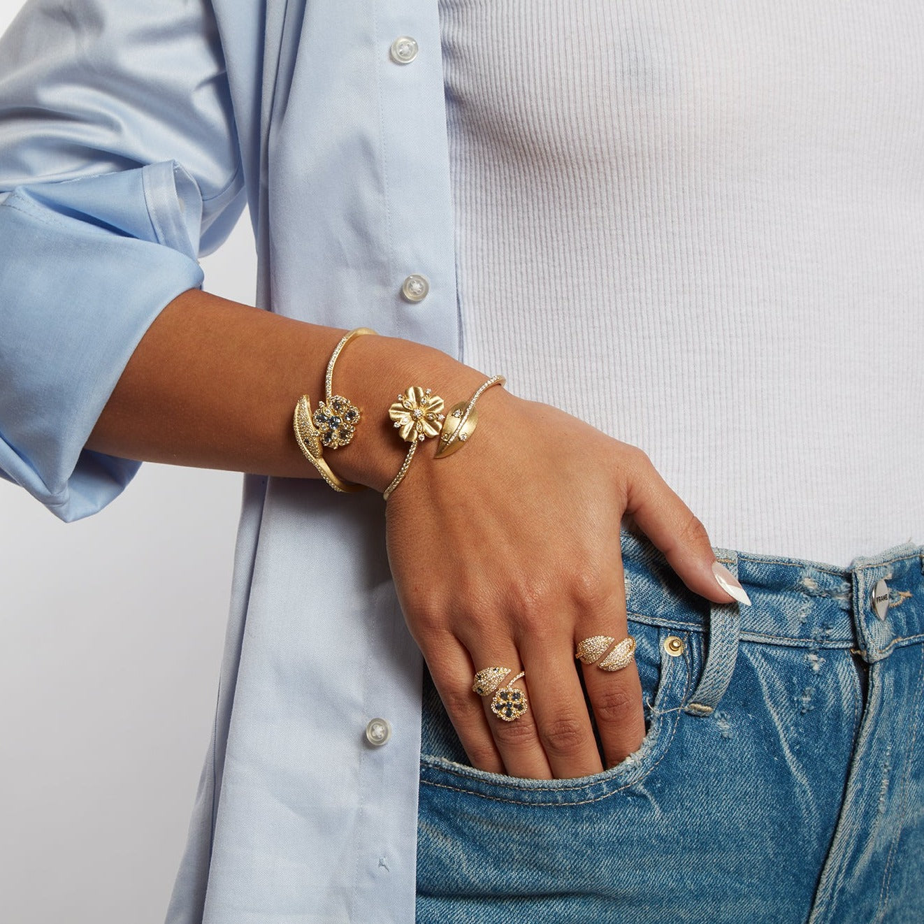 Large Jasmine Bloom Tala Diamond Leaf Bypass Bangle