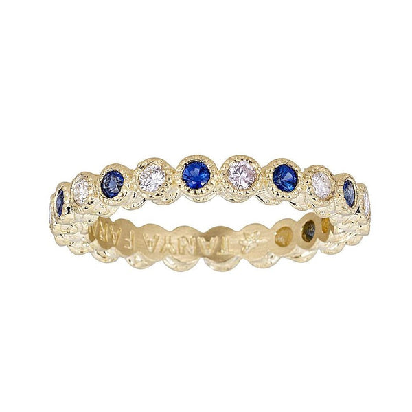 Blue Sapphire & Diamond Bezel Stack Ring