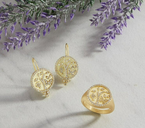 Small Tree of Life Disc Earrings with Diamonds