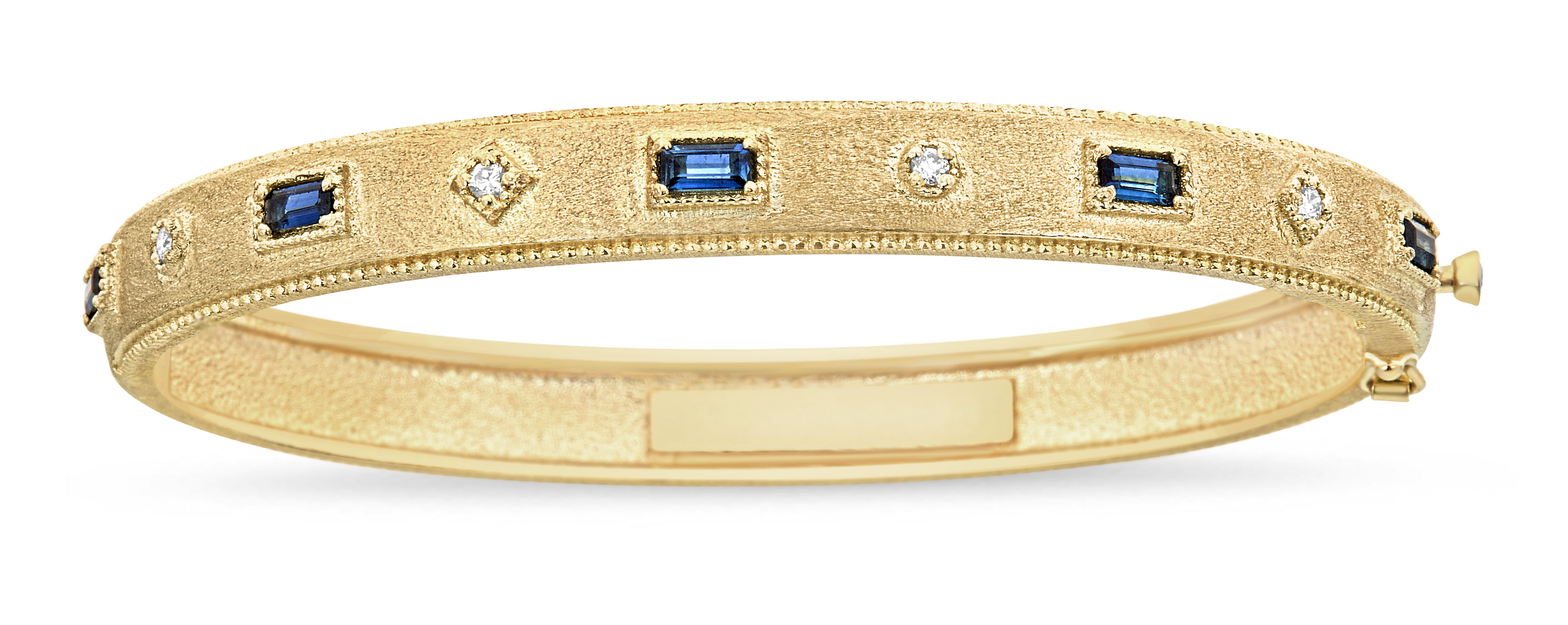 Diamond & Blue Sapphire Baguette Bezel Bangle