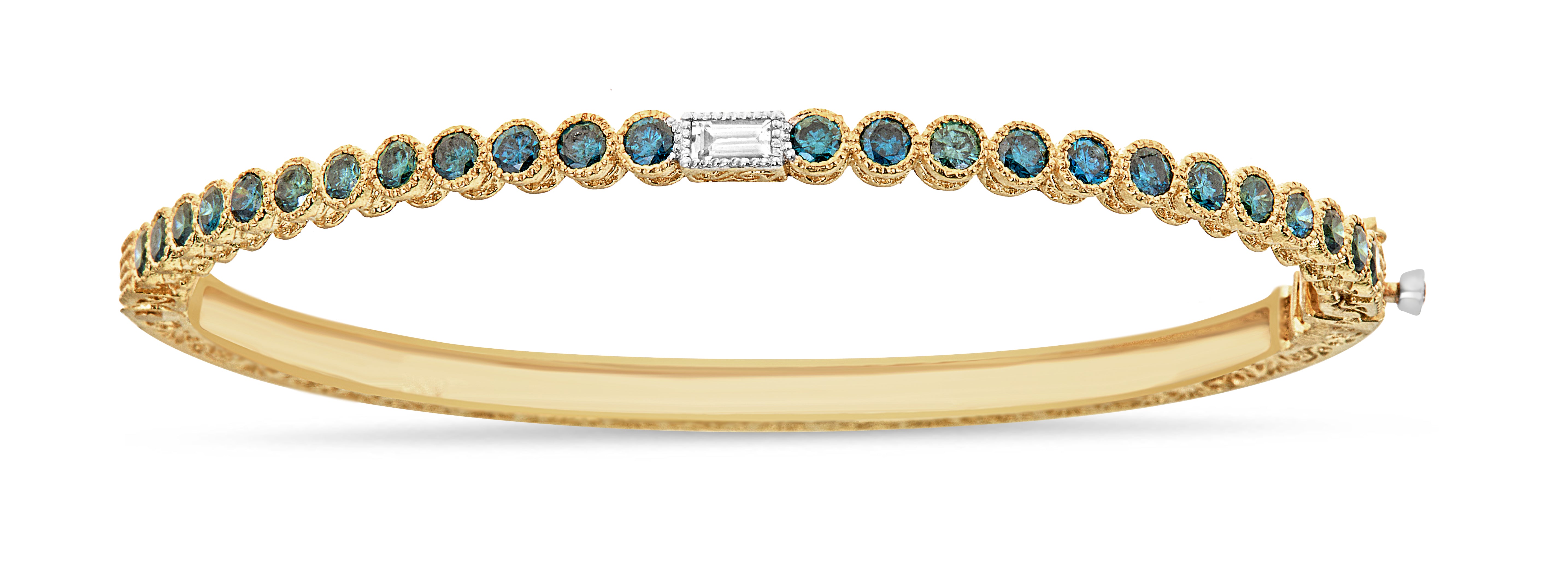 Blue Diamond & White Sapphire Round Bezel Bangle