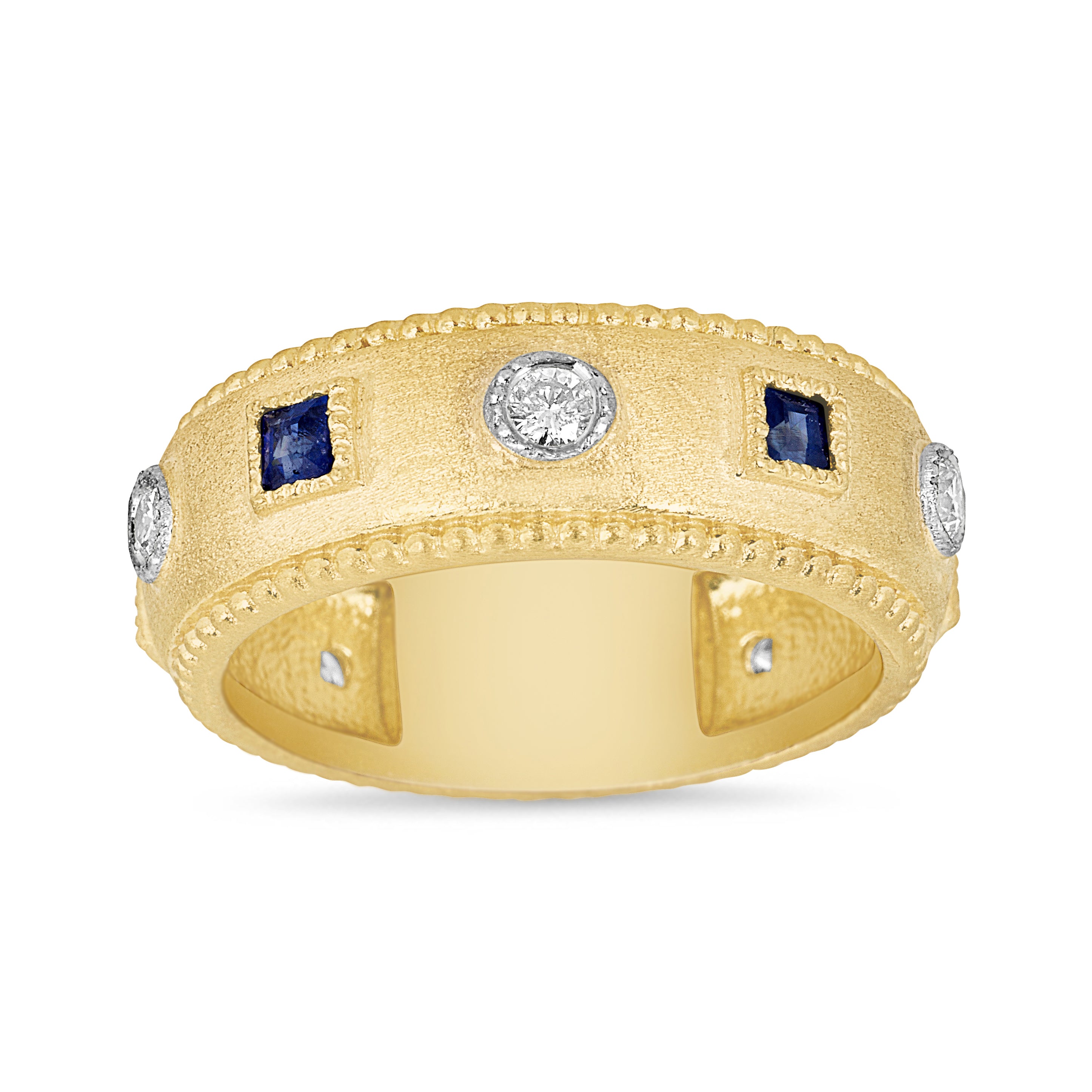 Blue Sapphire & Diamond Bezel Cigar Ring