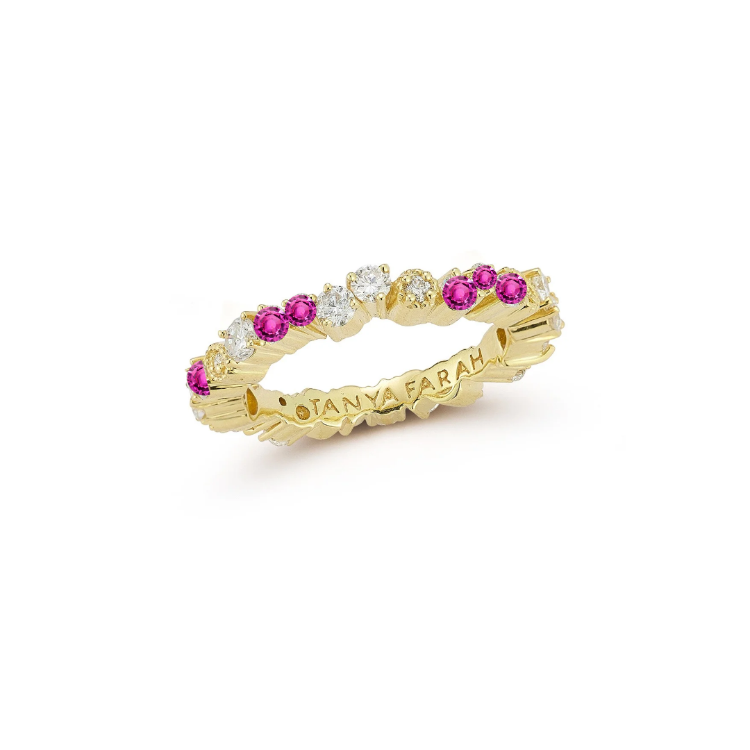 Confetti Diamond & Pink Sapphire Stack Ring