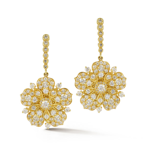 Large Jasmine Bloom Drop Earrings with Diamonds