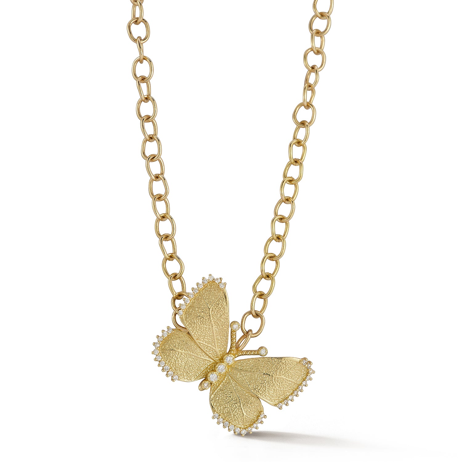 Medium Gold Diamond Butterfly Necklace