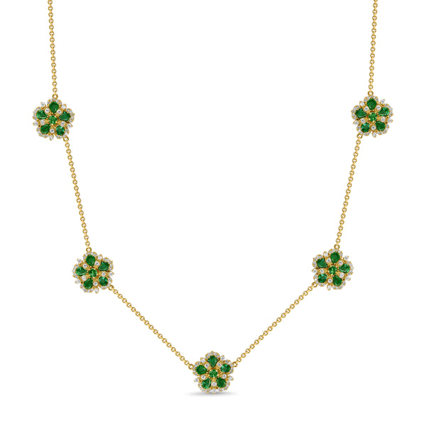 Small Jasmine Bloom 5 Station Necklace with Emeralds & Diamonds