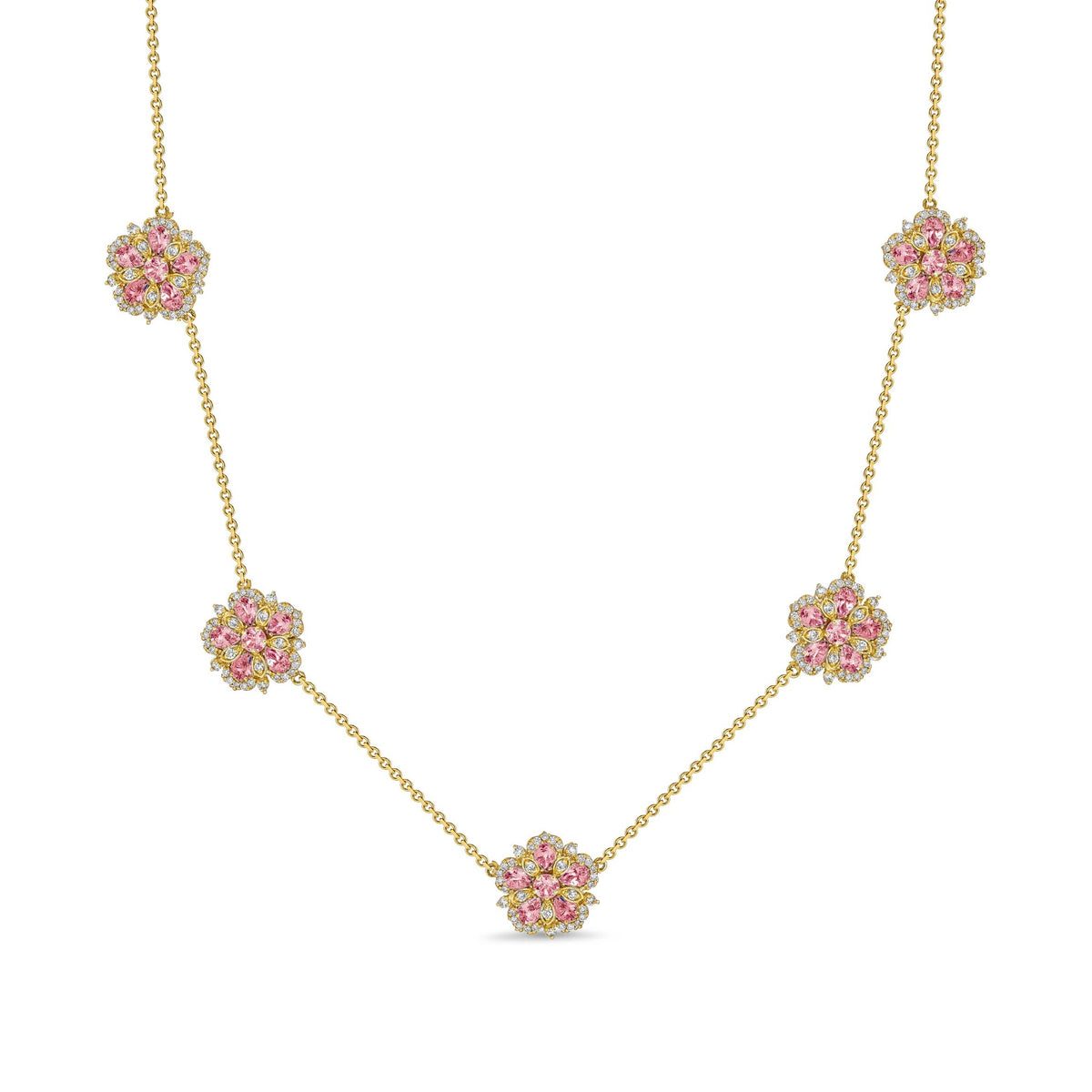 Ceylon Sapphire & White Diamond 5 Flower Station Necklace |Tanya Farah