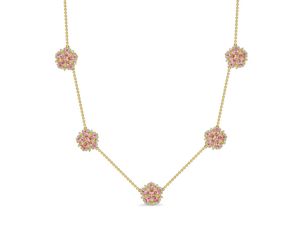 Small Jasmine Bloom Station Necklace with Pink Sapphires & Diamonds