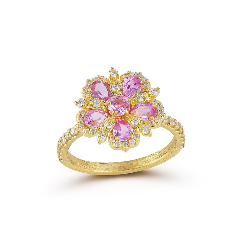 Small Jasmine Bloom Ring with Pink Sapphire & Diamonds