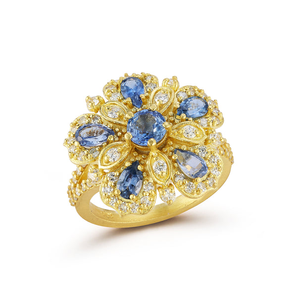 Large Jasmine Bloom Ring with Ceylon Sapphire & Diamonds