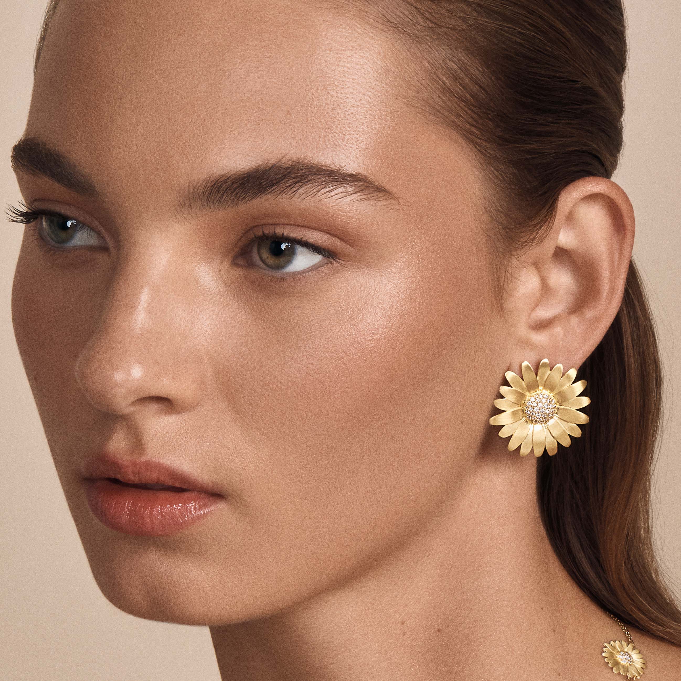 Large Gold Daisy Earrings with Diamonds
